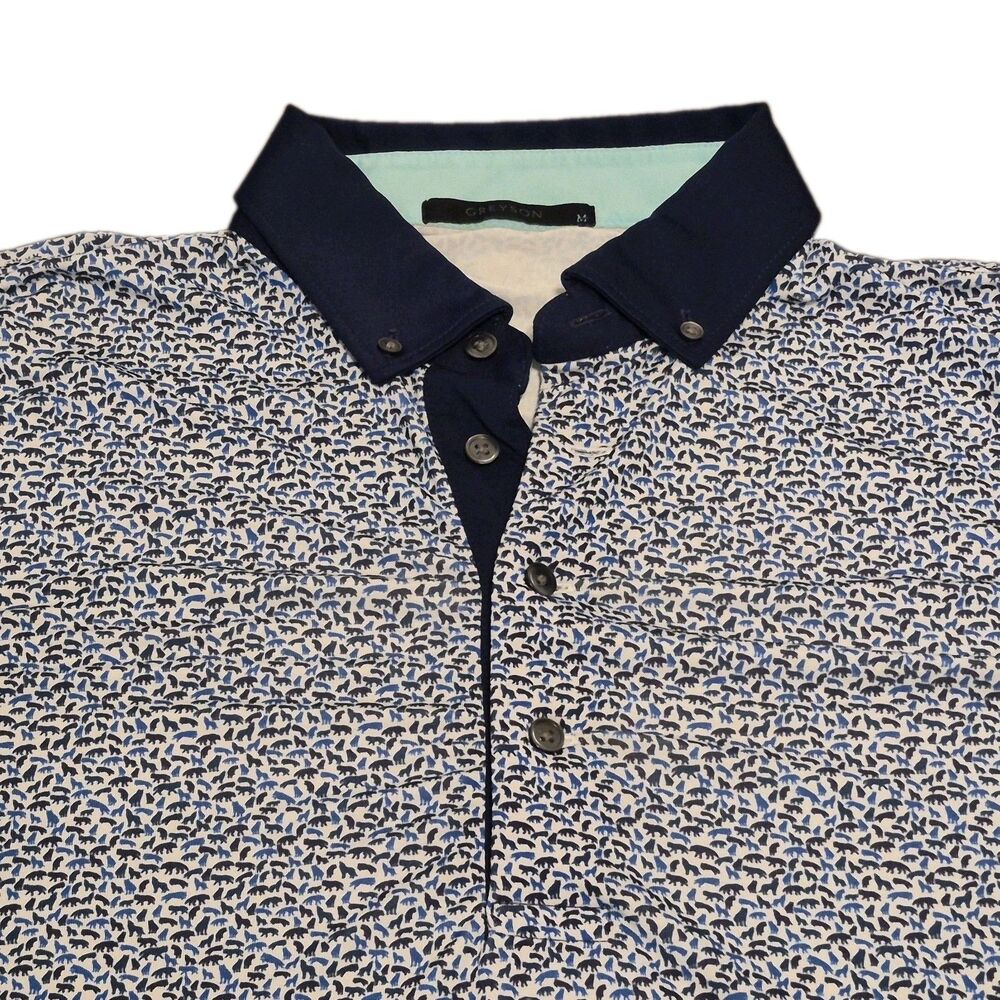 Greyson Polo Shirt Men Size Medium Blue Animal Print Stretch Golf Embroidery
